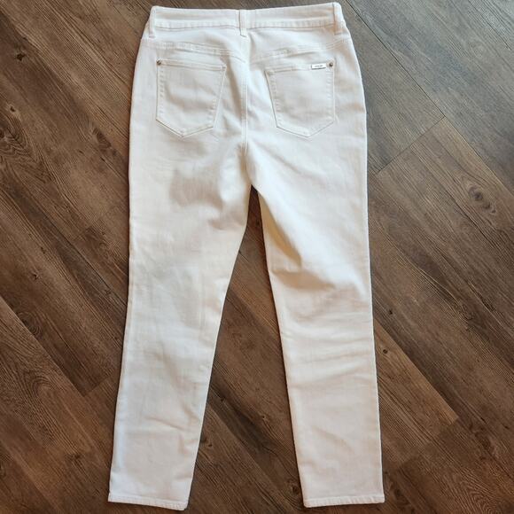 CHICO'S White So Slimming Girlfriend PATCHWORK Ankle Jeans Small - Picture 7 of 10